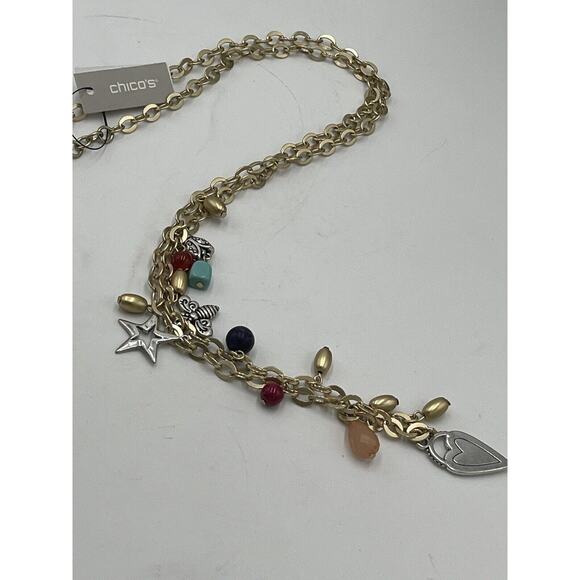 Chicos Gold Tone with Silver Tone (NWT Charms Dangle Double Strand Necklace New - Picture 11 of 16